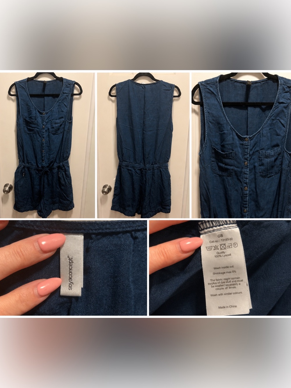 Soyaconcept Blue Denim-Look Sleeveless Shorts Romper